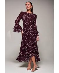 Jolie Moi - Ruffled Long Sleeve Tiered Chiffon Midaxi Dress - Lyst