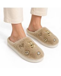 LARANGE - Faux Fur Embellished Slip-On Mule Slippers - Lyst
