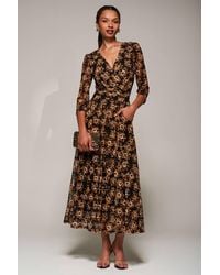 Jolie Moi - Three Quarter Sleeve Printed Lace Maxi Dress - Lyst