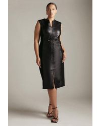 Karen Millen - Plus Size Leather & Ponte Snaffle Pencil Midi Dress - Lyst