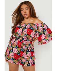 Boohoo - Plus Woven Floral Off The Shoulder Romper - Lyst