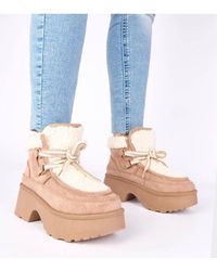 Love Lace - Faux Suede Fur Lined Snow Boots With High Platform Lace Up - Lyst