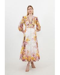 Karen Millen - Petite Trailing Floral Woven Plunge Maxi Dress - Lyst