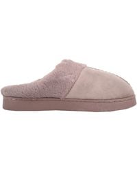 Absolute Footwear - Slip On Velour Style Open Back Mule Slippers With Faux Fur Inners - Lyst
