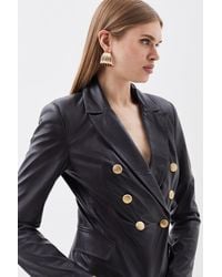 Karen Millen - Leather Gold Button Blazer - Lyst