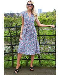 Tenki - Short Sleeve Floral Midi Dress - Lyst