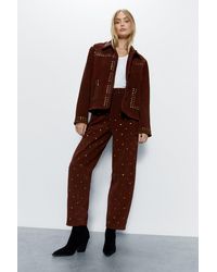 Warehouse - Real Suede Studded Barrel Leg Trouser - Lyst