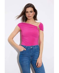 WOVCOR - Ruched One Shoulder Hardware Detail Bodycon Top - Lyst