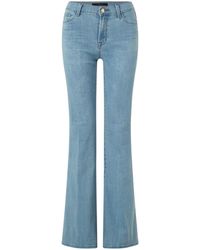 J Brand Valentina Mid Waist Flared Fit Jeans Met Lichte Wassing - Blauw