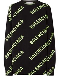 Balenciaga Oversized Pullover Met Ingebreid Logopatroon - Zwart