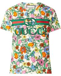 Gucci T-shirt Met Logoborduring En Bloemenprint - Meerkleurig