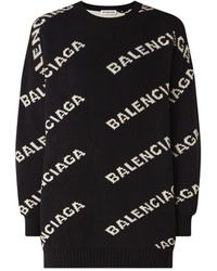 Balenciaga Grofgebreide Trui In Wolblend Met Logoprint - Zwart