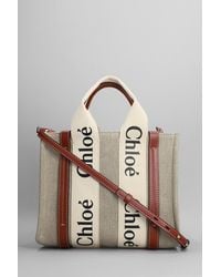 Chloé - Woody Small Tote In Beige Canvas - Lyst