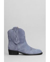 Via Roma 15 - Texan Ankle Boots In Cyan Suede - Lyst