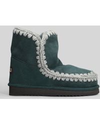 Mou - Eskimo 18 Low Heels Ankle Boots In Green Suede - Lyst