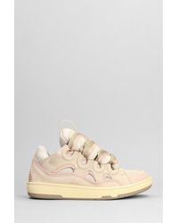 Lanvin - Curb Sneakers In Beige Suede And Leather - Lyst