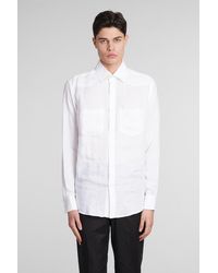 Low Brand - Camicia Shirt s141 in lino Bianco - Lyst