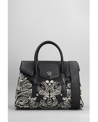 Secret Pon-pon - Yalis Cornely Medium Tote In Black Leather And Fabric - Lyst