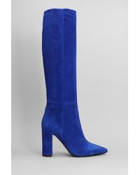 Anna F. - High Heels Boots In Blue Suede - Lyst