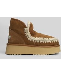 Mou - Mini Eskimo Platform Ankle Boots Inside Wedge In Brown Suede - Lyst