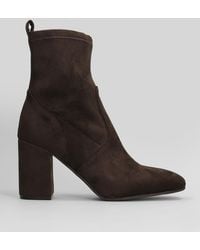 Carmens - Emma Stretch High Heels Ankle Boots In Dark Brown Suede - Lyst