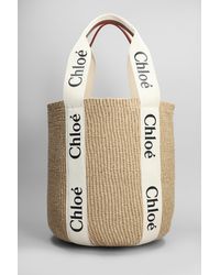 Chloé - Tote Woody basket in rafia Beige - Lyst