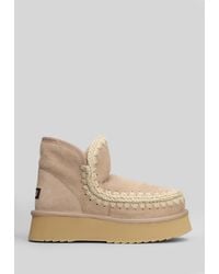 Mou - Mini Eskimo Platform Ankle Boots Inside Wedge In Camel Suede - Lyst