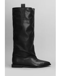Ganni - Low Heels Boots In Black Leather - Lyst