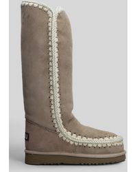 Mou - Eskimo 40 Low Heels Boots In Taupe Suede - Lyst