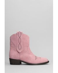 Via Roma 15 - Texan Ankle Boots In Rose-pink Suede - Lyst