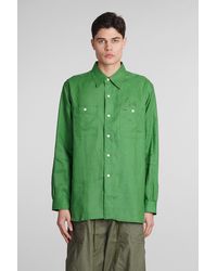 Needles - Shirt In Green Linen - Lyst