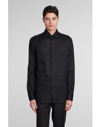 Low Brand - Shirt S141 Shirt In Black Linen - Lyst