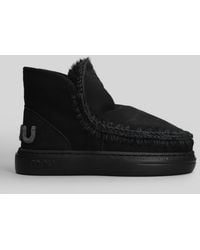 Mou - Eskimo Sneaker Bold Low Heels Ankle Boots In Black Suede - Lyst