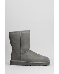 UGG - Classic Short Ii Low Heels Ankle Boots In Grey Suede - Lyst