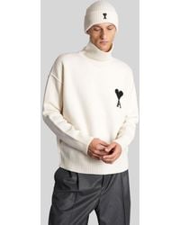 Ami Paris - Knitwear In Beige Wool - Lyst