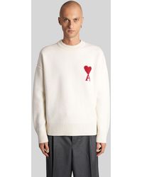 Ami Paris - Knitwear In Beige Wool - Lyst