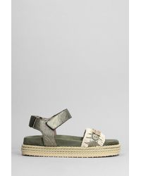 Mou - Rope Bio Sandal Flats In Green Suede And Leather - Lyst