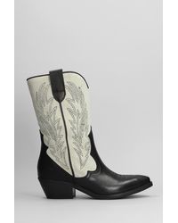 GISÉL MOIRÉ - Lima Texan Ankle Boots In Black Suede And Leather - Lyst