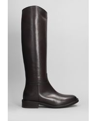 Julie Dee - Low Heels Boots In Dark Brown Leather - Lyst