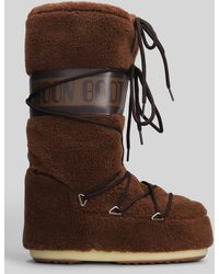 Moon Boot - Stivali tacco basso Mb icon fleece in Acrilico Marrone - Lyst