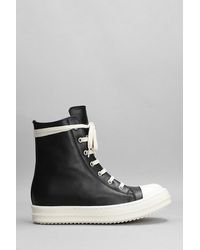 Rick Owens Leather Boat Sneakers in Black | Lyst