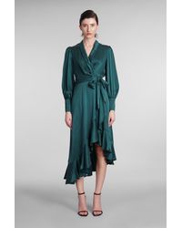 Zimmermann - Dress In Green Silk - Lyst