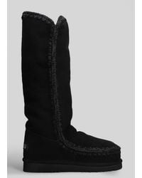 Mou - Eskimo 40 Low Heels Boots In Black Suede - Lyst