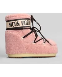 Moon Boot - Mb Icon Low Fleece Low Heels Ankle Boots In Rose-pink Polyamide - Lyst