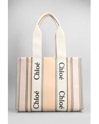 Chloé - Woody Tote In Beige Leather And Fabric - Lyst