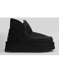 Mou - Mini Eskimo Platform Ankle Boots Inside Wedge In Black Suede - Lyst