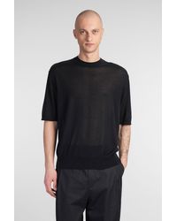 Laneus - T-shirt In Black Wool And Polyester - Lyst