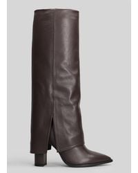 GISÉL MOIRÉ - Teddy High Heels Boots In Dark Brown Leather - Lyst