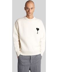 Ami Paris - Knitwear In Beige Wool - Lyst