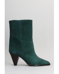 Isabel Marant - Rouxa High Heels Ankle Boots In Green Suede - Lyst